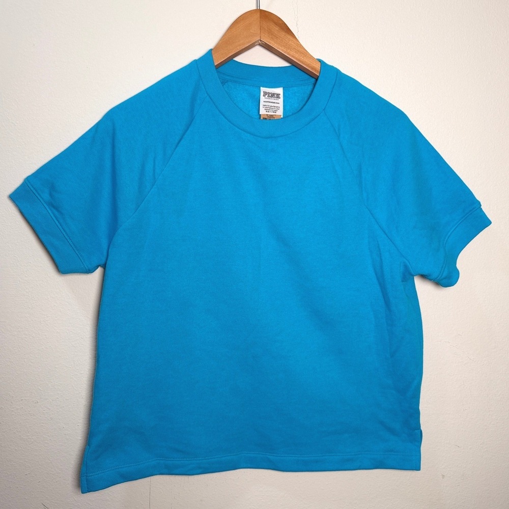 Victoria's Secret PINK Short Sleeve Raglan Sweatshirt Blue XS New Tag 11216651